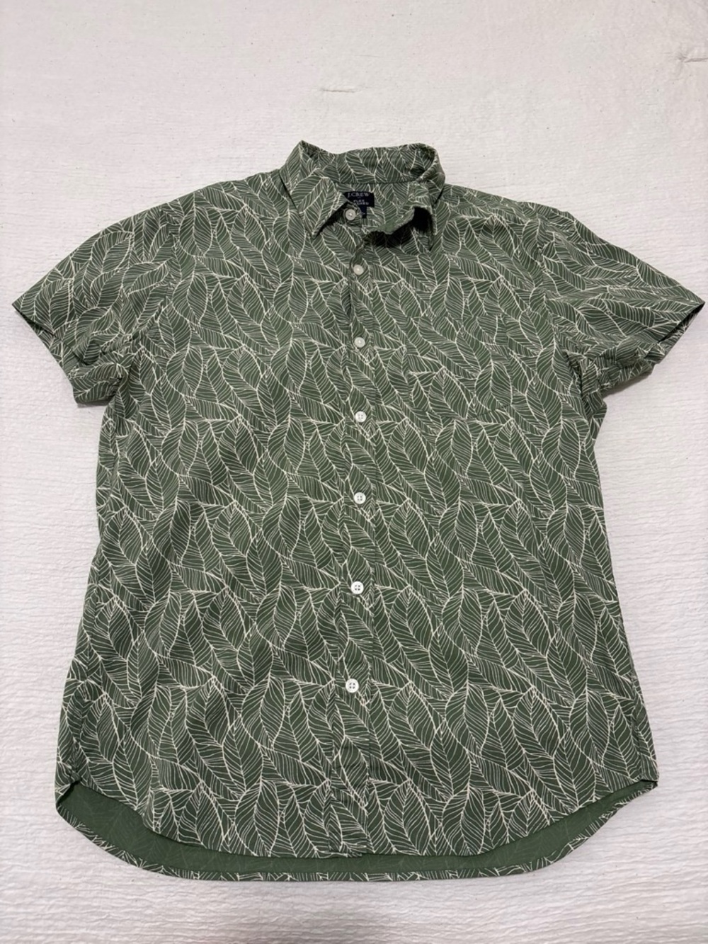 J. Crew Green Leaf-Print Short Sleeve Button-Down Shirt